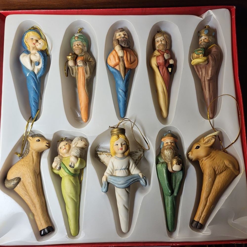 Hand-Painted Porcelain Nativity Ornament Set